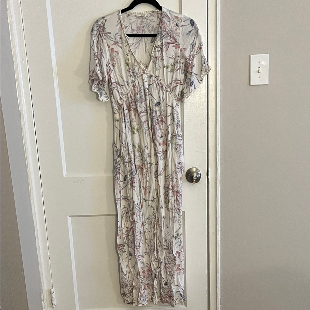 Lovestitch Cream and Pink Floral Maxi Dress - Maternity Dress